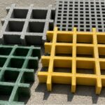 Échantillons de caillebotis PRV noir, jaune et vert en différentes mailles